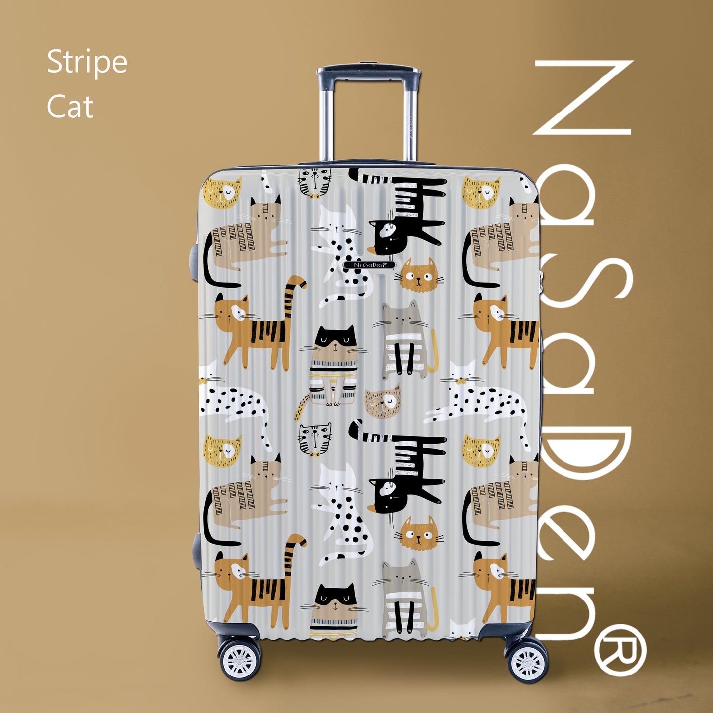 展示品【NaSaDen】Stripe Cat限定柄プリント 22インチ機内持込可/26インチ/29インチ預け入れ用ファスナー式スーツケース