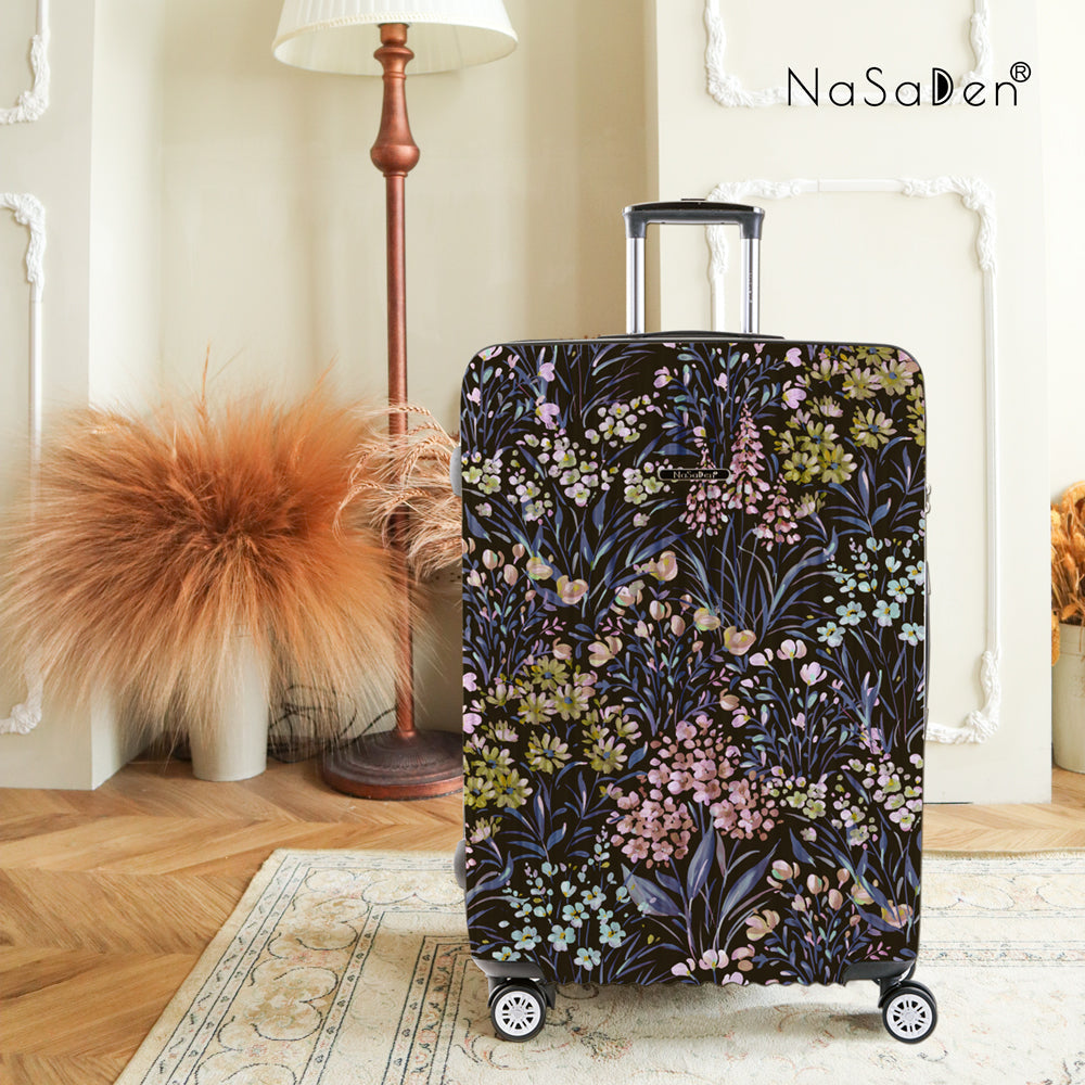 NaSaDen [ Black Flower ] 22" Carry on /26" Checked/ 29" Checked Zipper Luggage