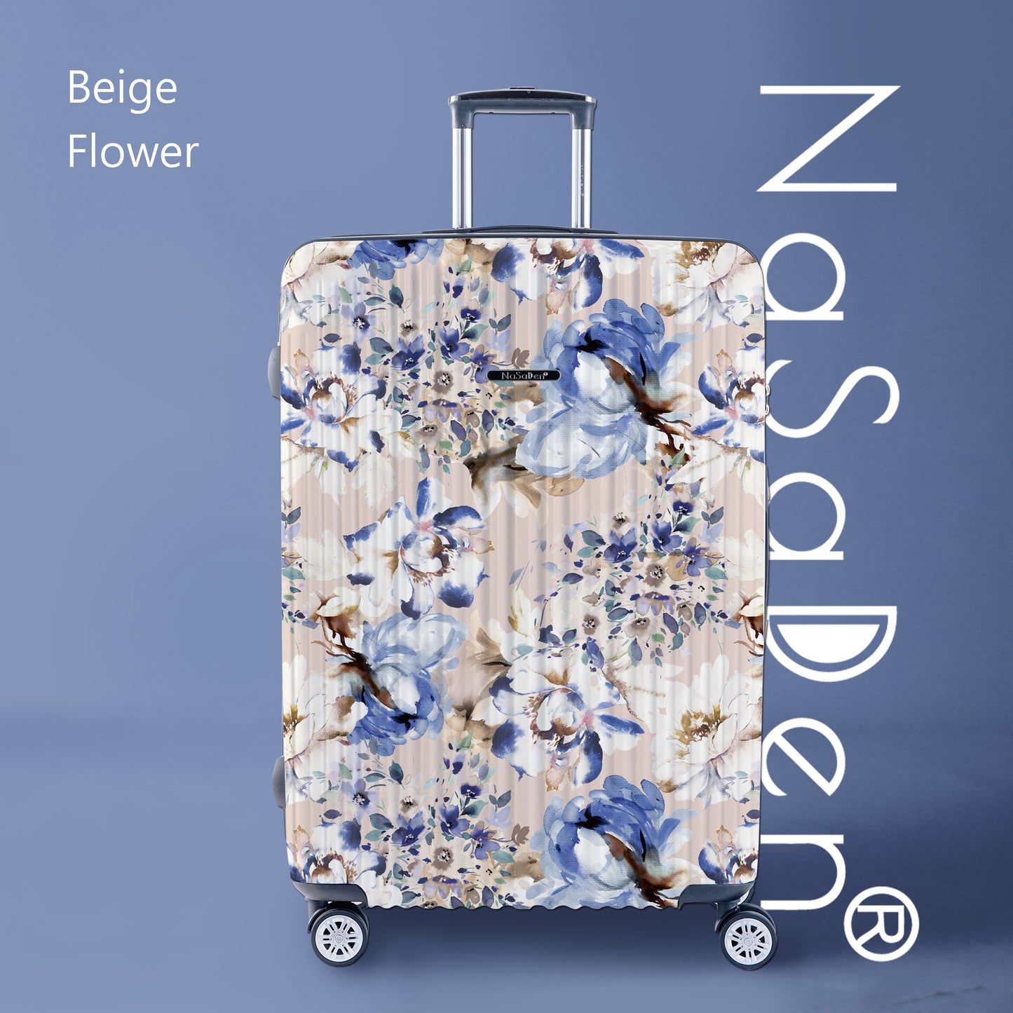 【NaSaDen】ベージュ花柄 限定プリント 22インチ機内持込可能 / 26インチ / 29インチ受託手荷物 ファスナー式スーツケース