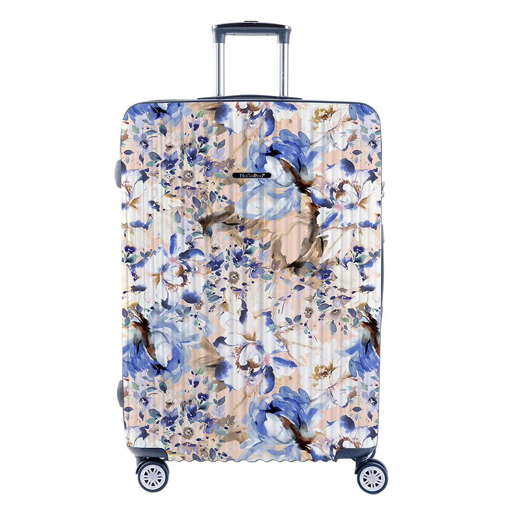 【NaSaDen】ベージュ花柄 限定プリント 22インチ機内持込可能 / 26インチ / 29インチ受託手荷物 ファスナー式スーツケース