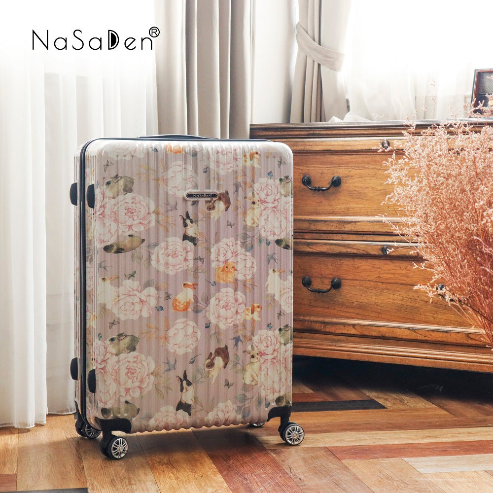 【NaSaDen】パープルラビット限定柄プリント 22インチ機内持ち込み / 26インチ / 29インチ預け入れ ジッパーラゲッジ（アウトレット品）