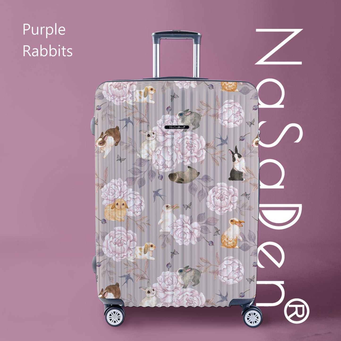 【NaSaDen】パープルラビット限定柄プリント 22インチ機内持ち込み / 26インチ / 29インチ預け入れ ジッパーラゲッジ（アウトレット品）