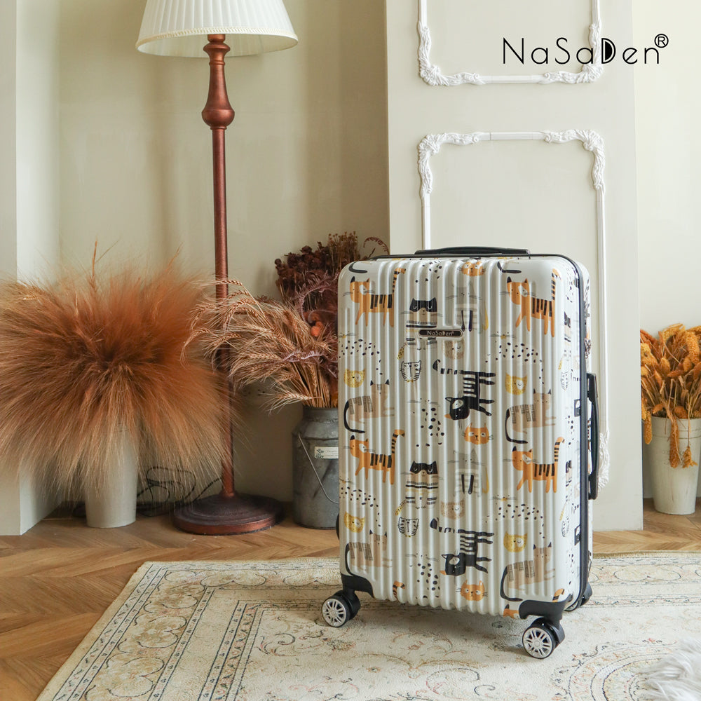 展示品【NaSaDen】Stripe Cat限定柄プリント 22インチ機内持込可/26インチ/29インチ預け入れ用ファスナー式スーツケース