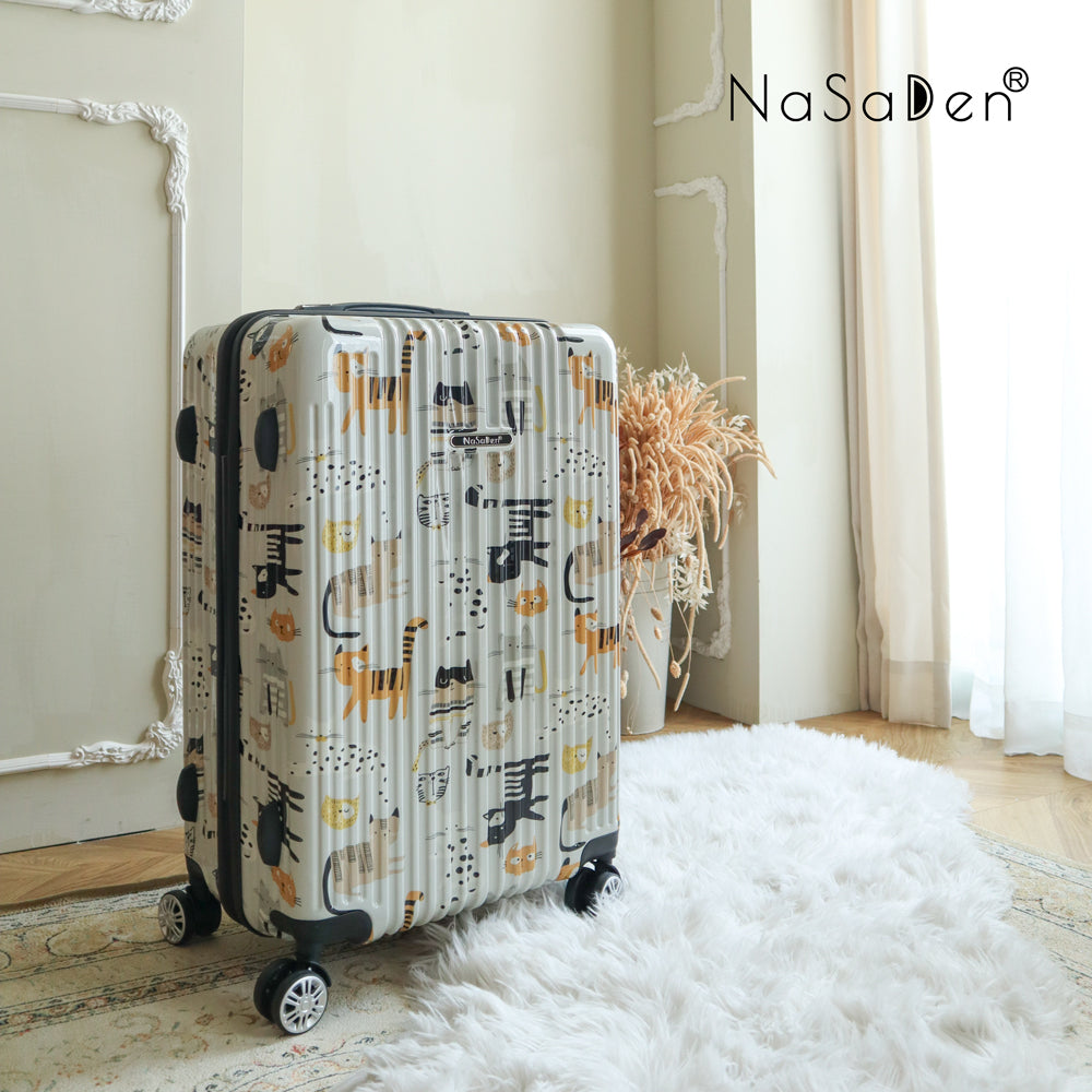展示品【NaSaDen】Stripe Cat限定柄プリント 22インチ機内持込可/26インチ/29インチ預け入れ用ファスナー式スーツケース
