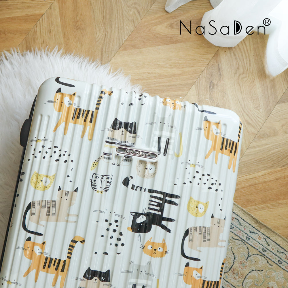 展示品【NaSaDen】Stripe Cat限定柄プリント 22インチ機内持込可/26インチ/29インチ預け入れ用ファスナー式スーツケース