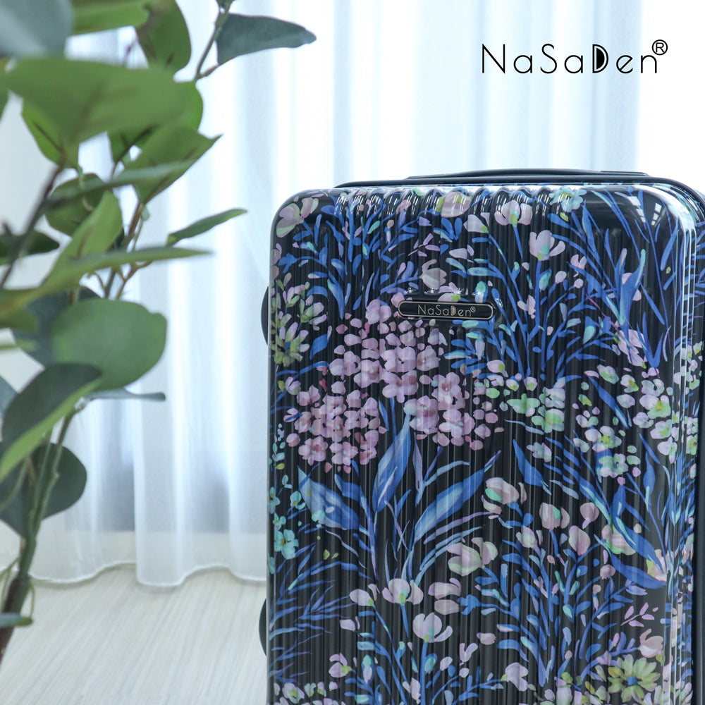 NaSaDen [ Black Flower ] 22" Carry on /26" Checked/ 29" Checked Zipper Luggage