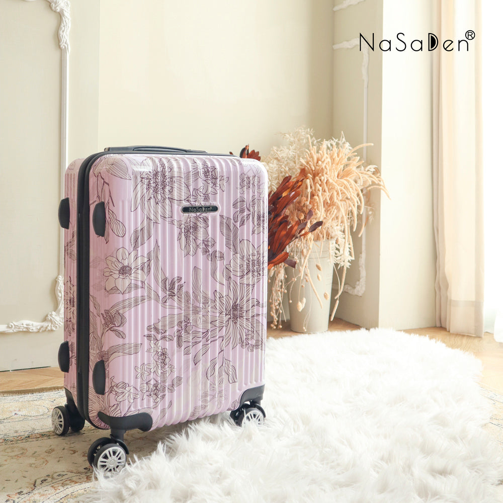 【NaSaDen】バイオレット限定柄プリント 22インチ機内持ち込み可能 / 26インチ預け入れ手荷物 ジッパー式スーツケース アウトレット品
